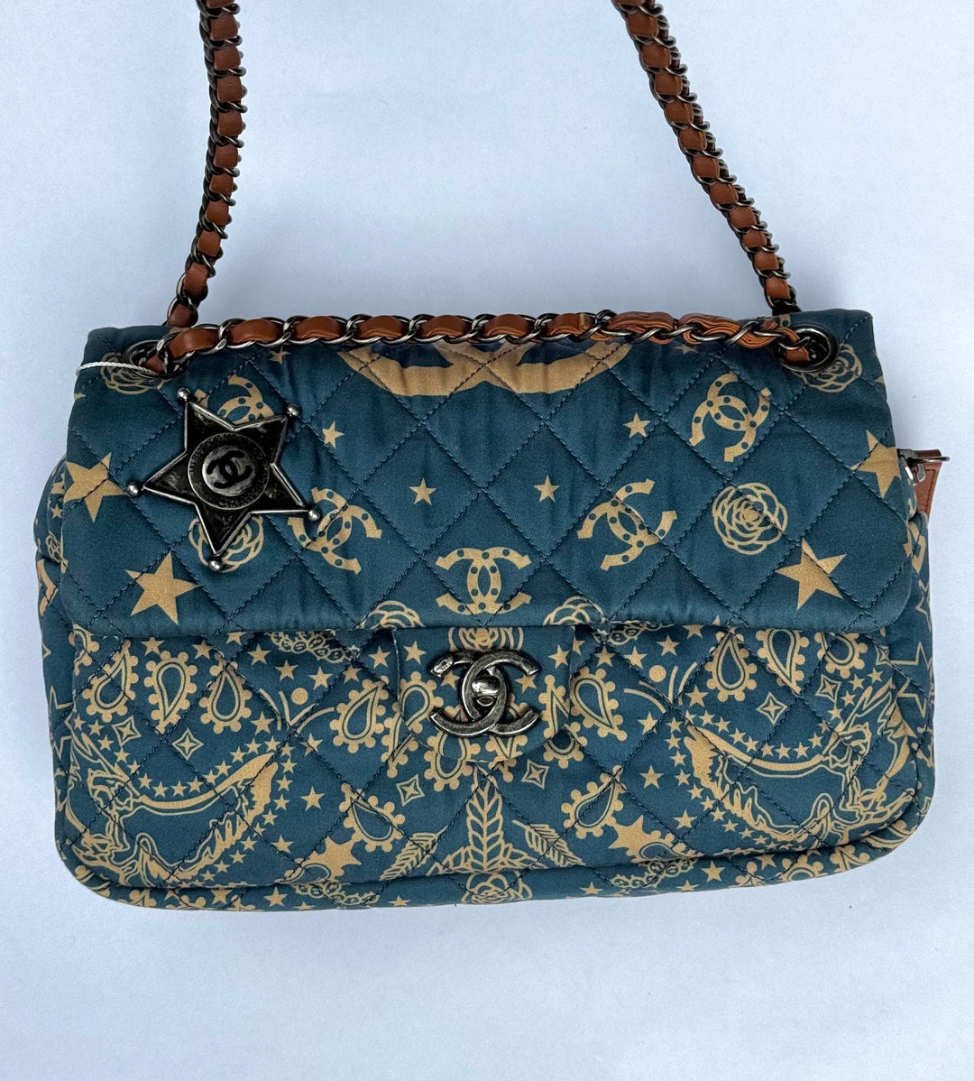 Chanel 2014 Paris Dallas Medium Teal Bandana Flap Bag