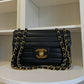 RARE CHANEL 1996 VINTAGE Caviar BLACK HORIZONTAL JUMBO CLASSIC FLAP BAG