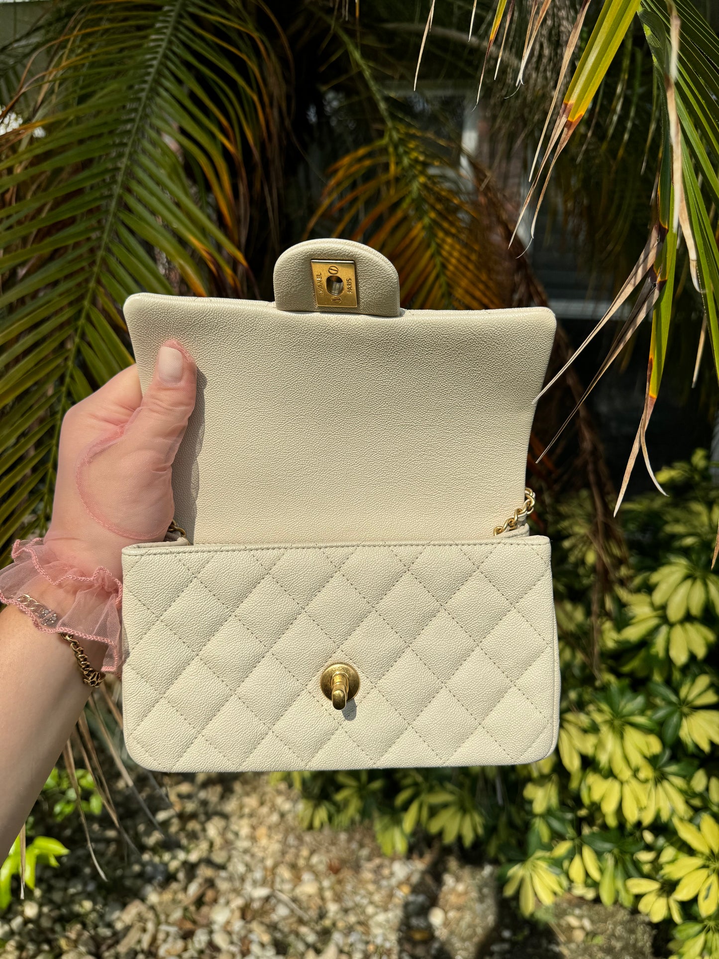 Chanel 21S Mini Light Beige Caviar Top Handle