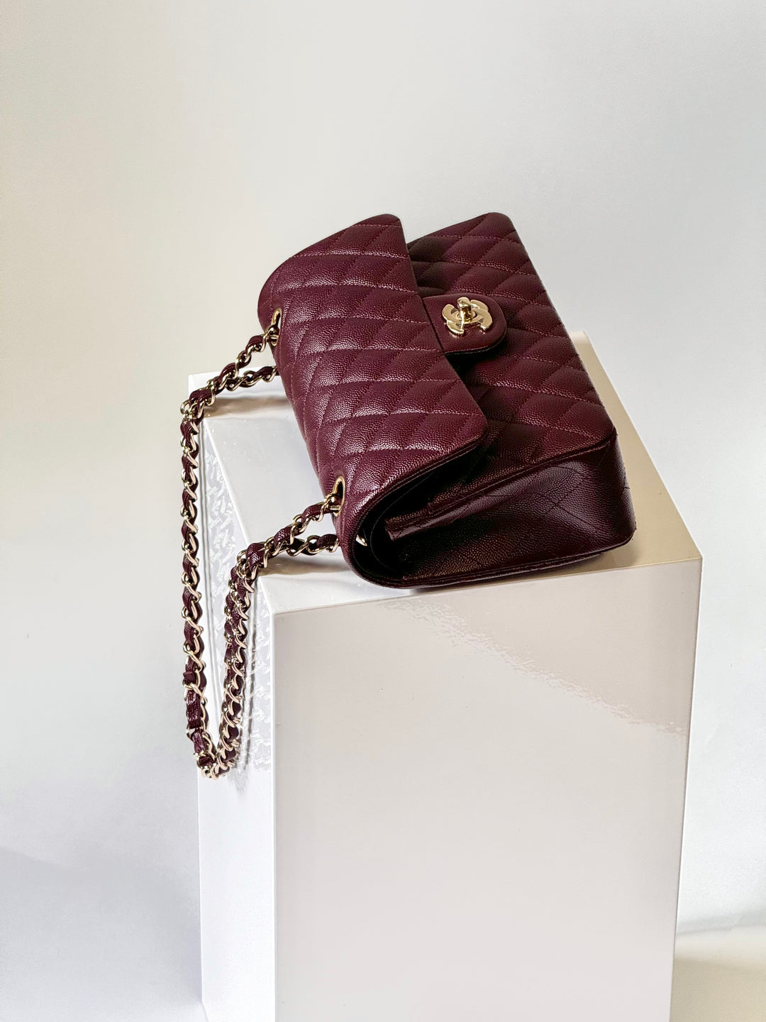 Chanel 21b Small Burgundy Caviar Double Flap