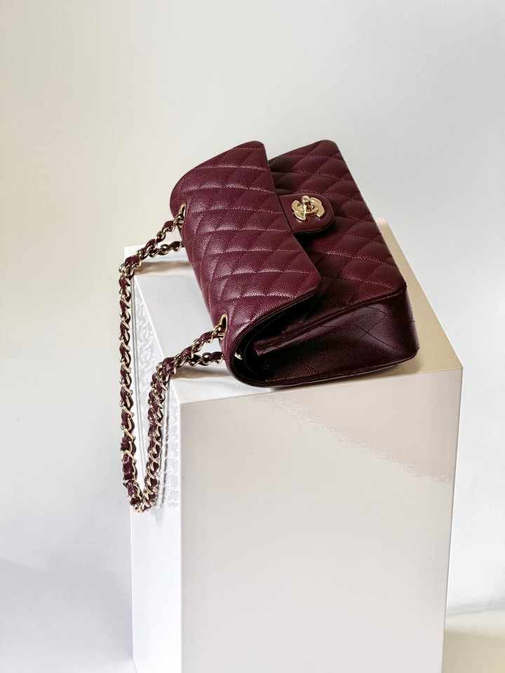 Chanel 21b Small Burgundy Caviar Double Flap