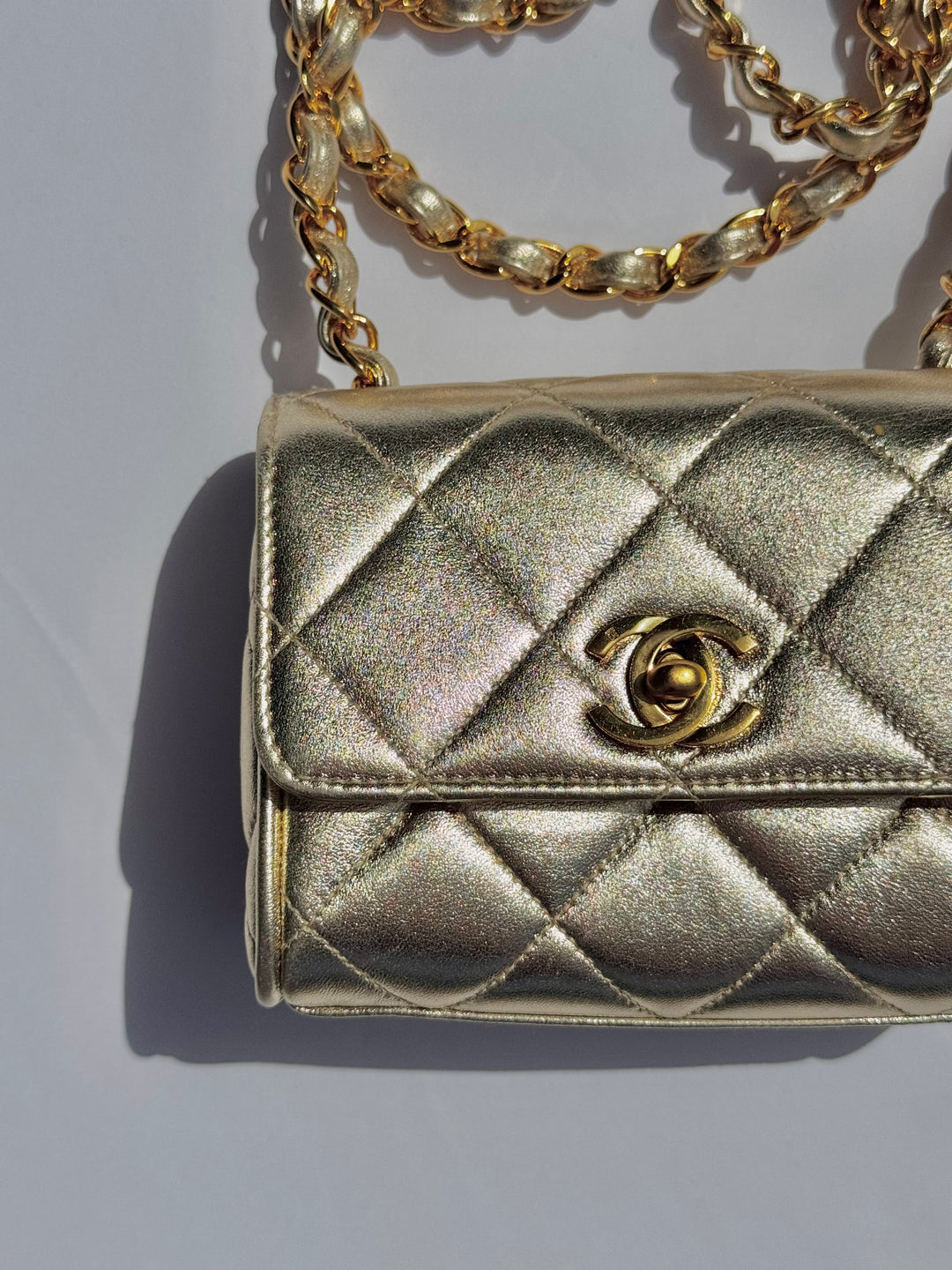 Chanel 1994 Vintage Metallic Gold Extra Mini Flap Bag