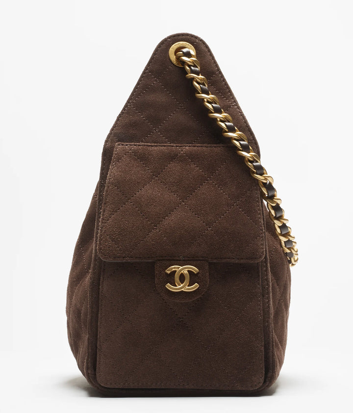 Chanel 25 Brown Suede Small Hobo Bag