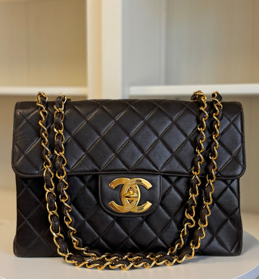 Chanel Chocolate Brown Vintage Lambskin Jumbo Flap Bag