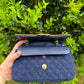 Chanel 2020 Small Woven Chain Blue Tweed Classic Flap