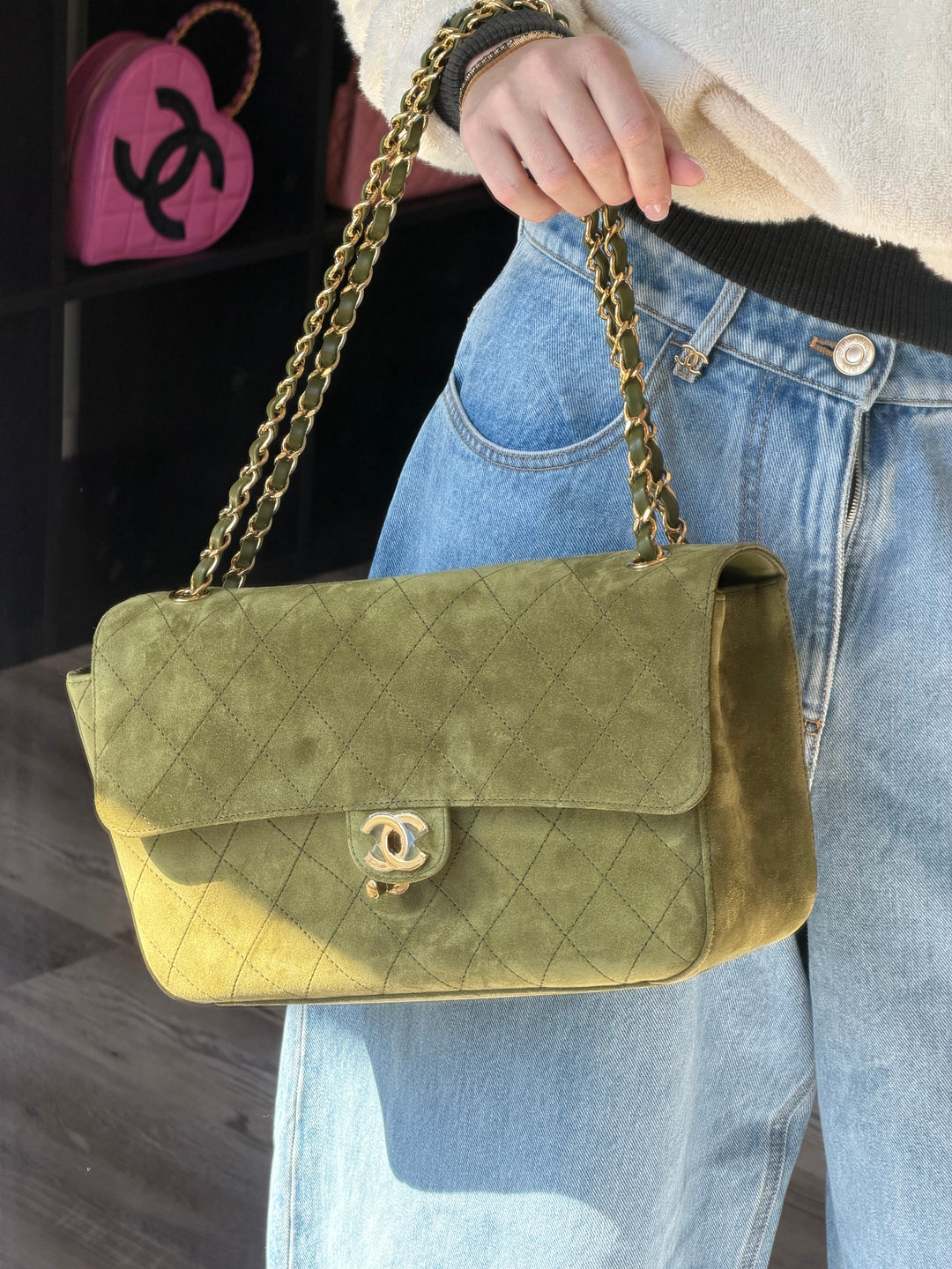 Chanel Maxi 32 Flap Bag Beige Souplissimo Suede Calfskin Gold Tone Hardware 2026