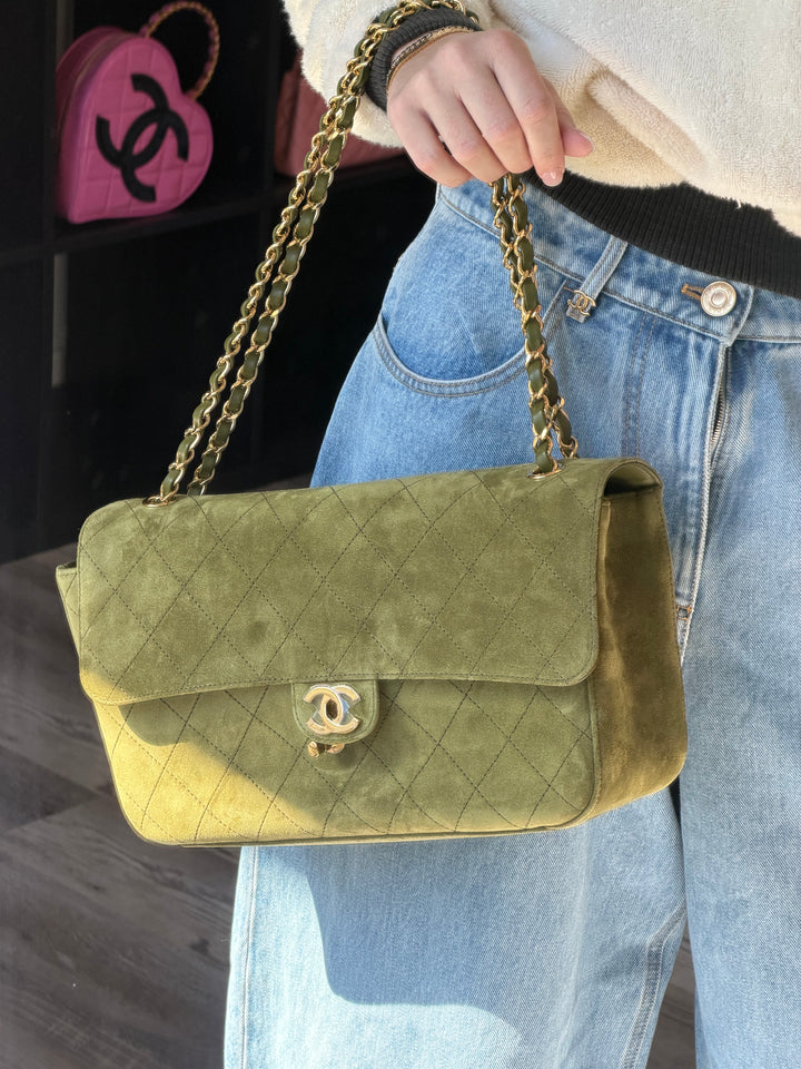 Chanel Maxi 32 Flap Bag Beige Souplissimo Suede Calfskin Gold Tone Hardware 2026