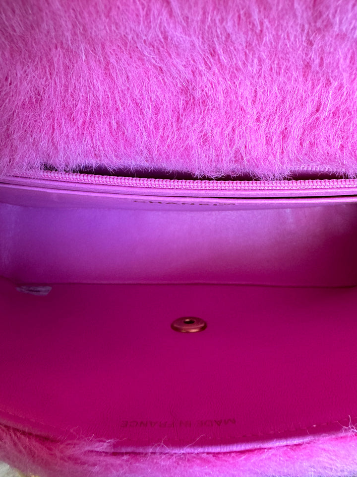 Chanel RARE 1994 Pink Faux Fur Kelly Top Handle