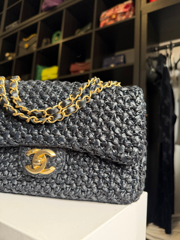 Chanel 18C Black Ancient Greece Raffia Crochet Flap Bag