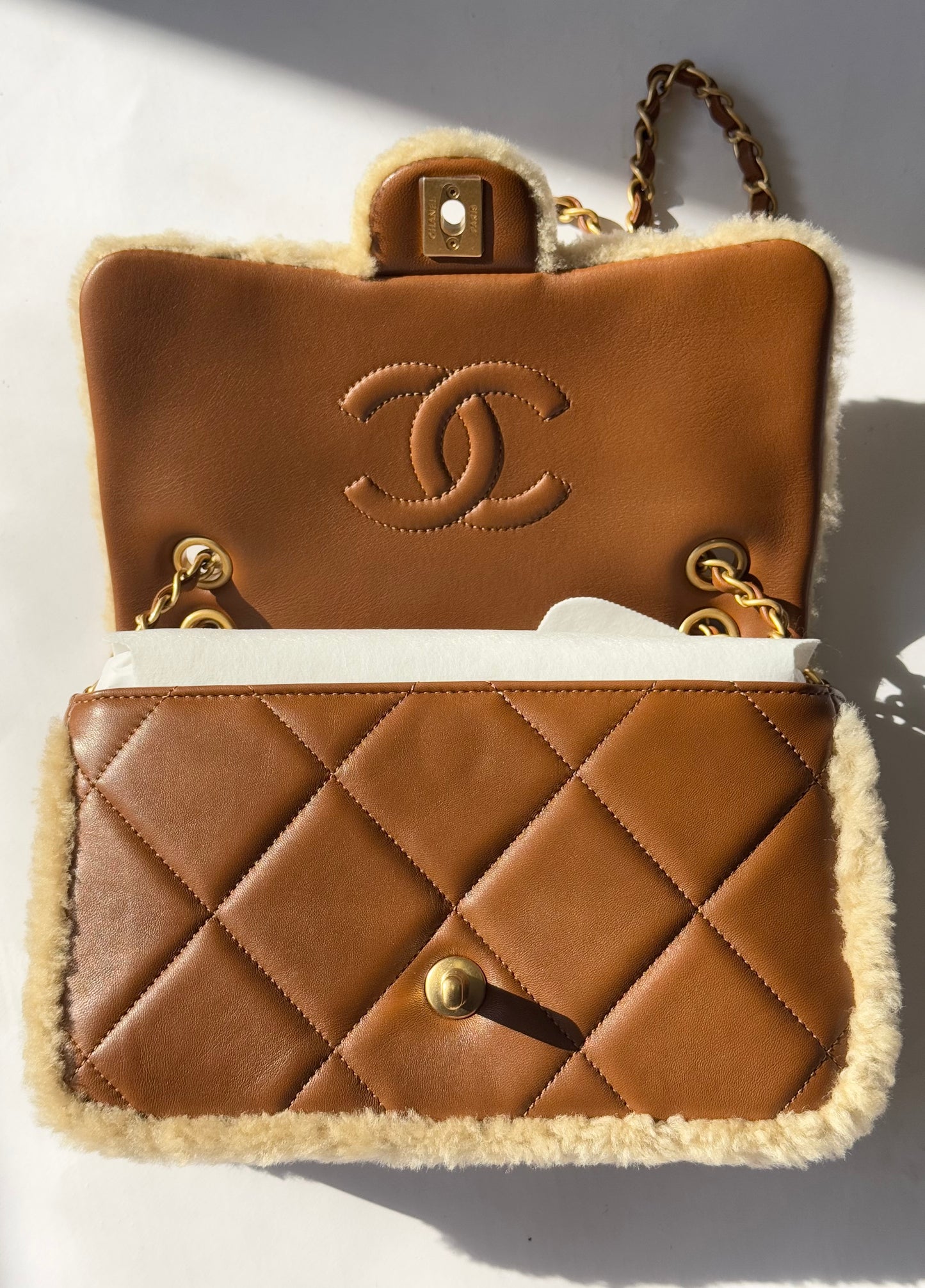 Chanel 24K Brown Shearling Medium Flap Bag