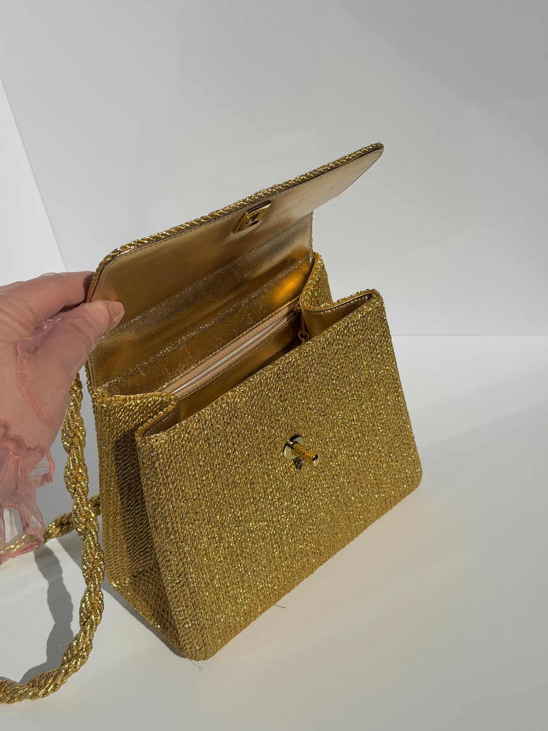 Chanel RARE Vintage Gold Silk Rope Shoulder Bag