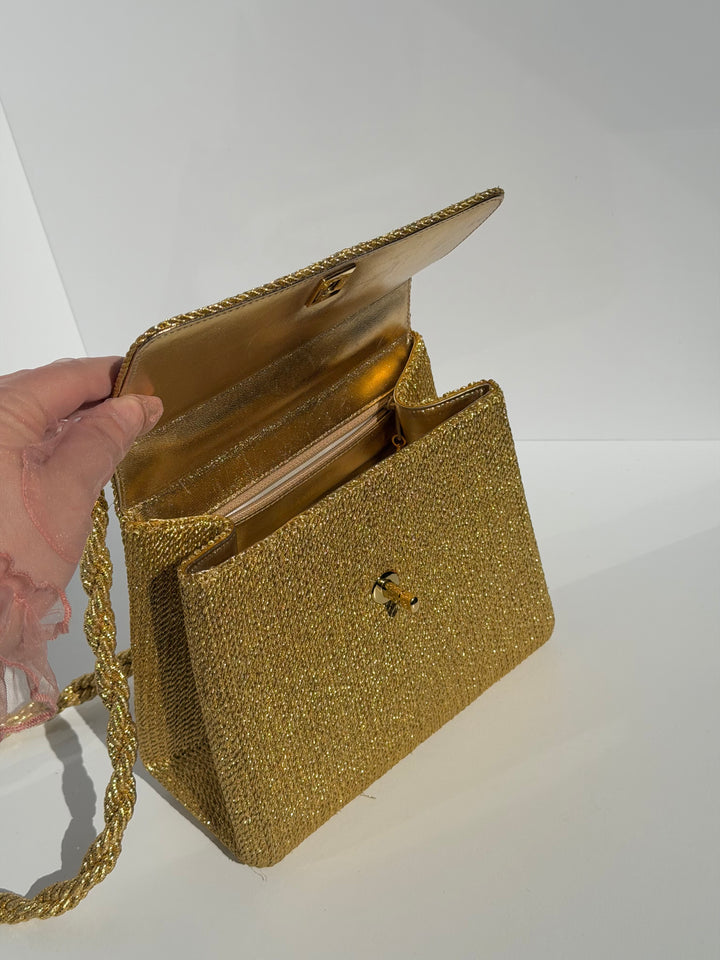 Chanel RARE Vintage Gold Silk Rope Shoulder Bag