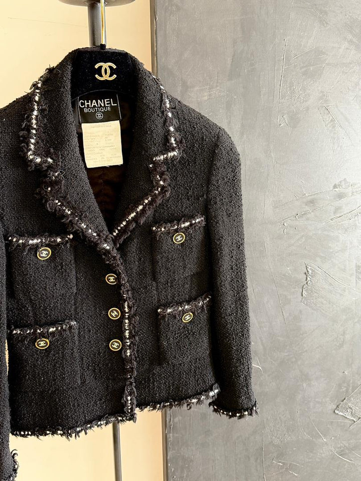 Chanel 1994 Black Vintage Museum Braided Trim CC Jacket