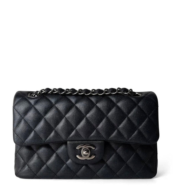 Chanel 18C Black Iridescent Small Caviar Double Flap Bag