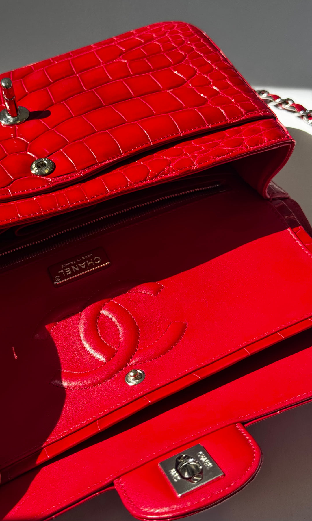 Chanel Red Alligator Medium Classic Flap Bag