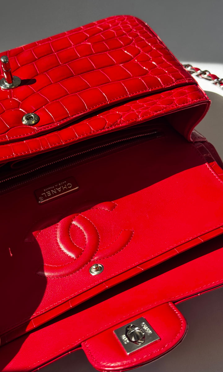 Chanel Red Alligator Medium Classic Flap Bag