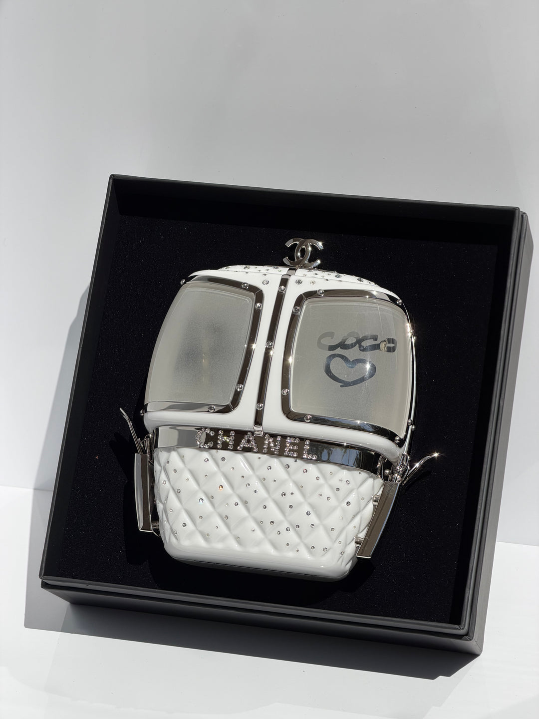 Chanel Ski Gondola Swarovski Minaudière White Silver Hardware 2019