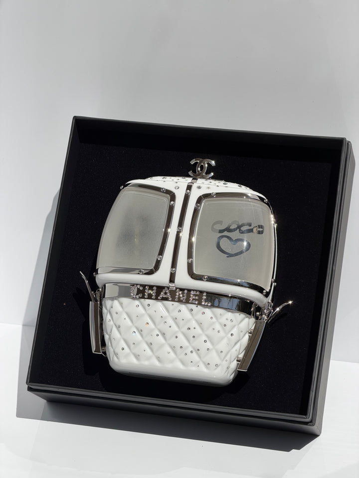Chanel Ski Gondola Swarovski Minaudière White Silver Hardware 2019