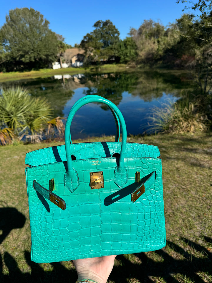 Hermes Matte Croc Blue Paon Birkin 30