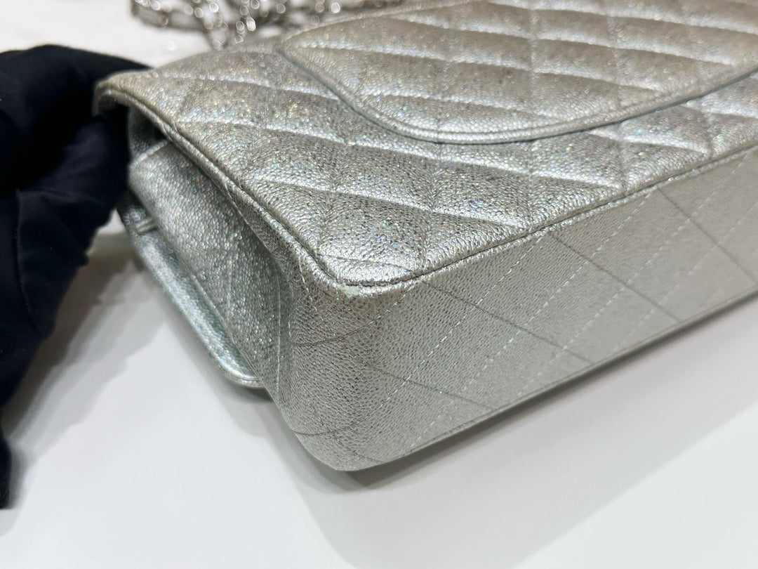 Chanel 21K Medium Flap Bag Silver Metallic Caviar Leather Silver Tone Hardware 2021