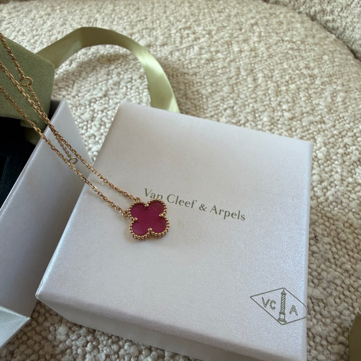 Van Cleef & Arpels Vintage Alhambra 5 Motif Bracelet Pink Enamel 18K Yellow Gold & Matching Pendant