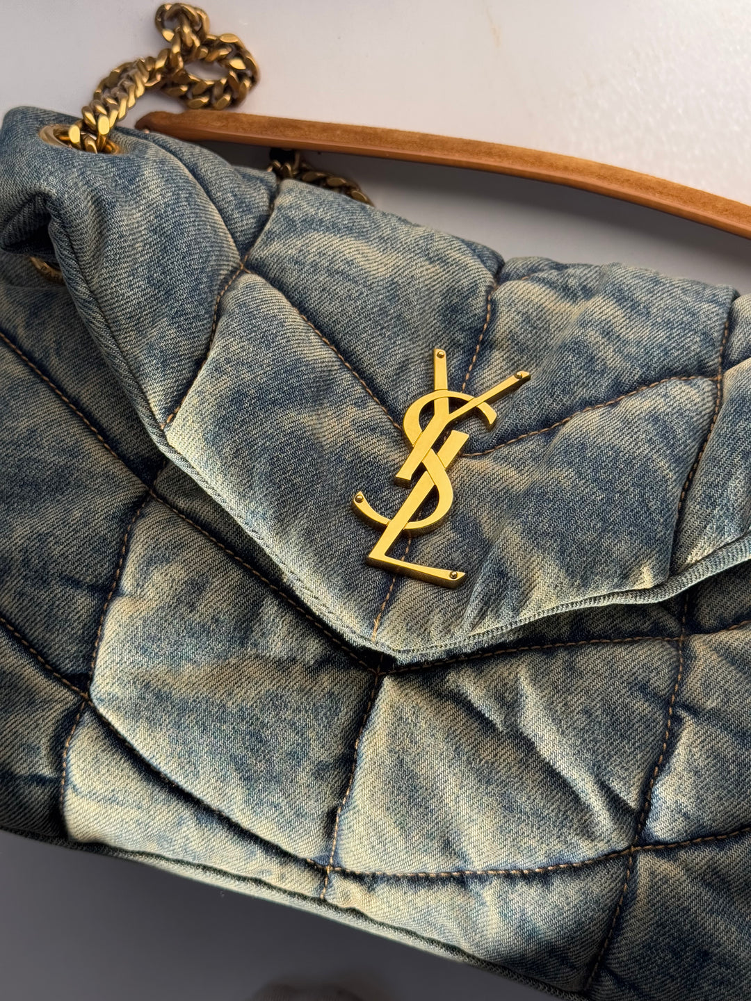 Saint Laurent Medium Denim Puffer Quilted Shoulder Bag