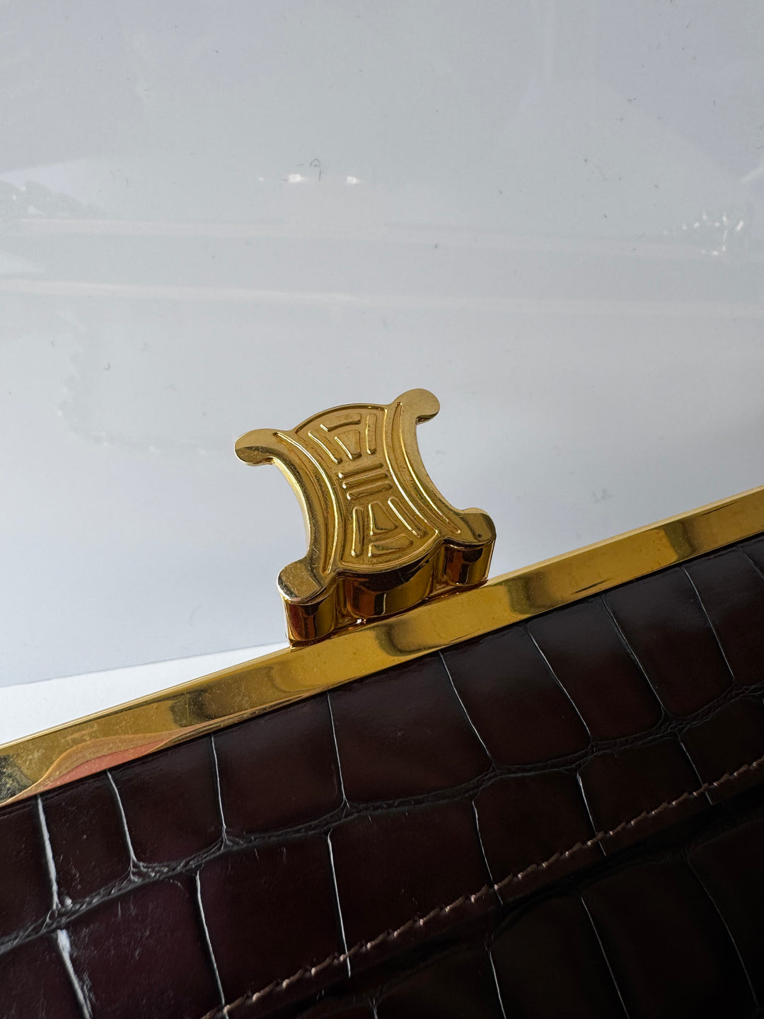 Celine Croc Embossed Brown Shoulder Clutch Bag