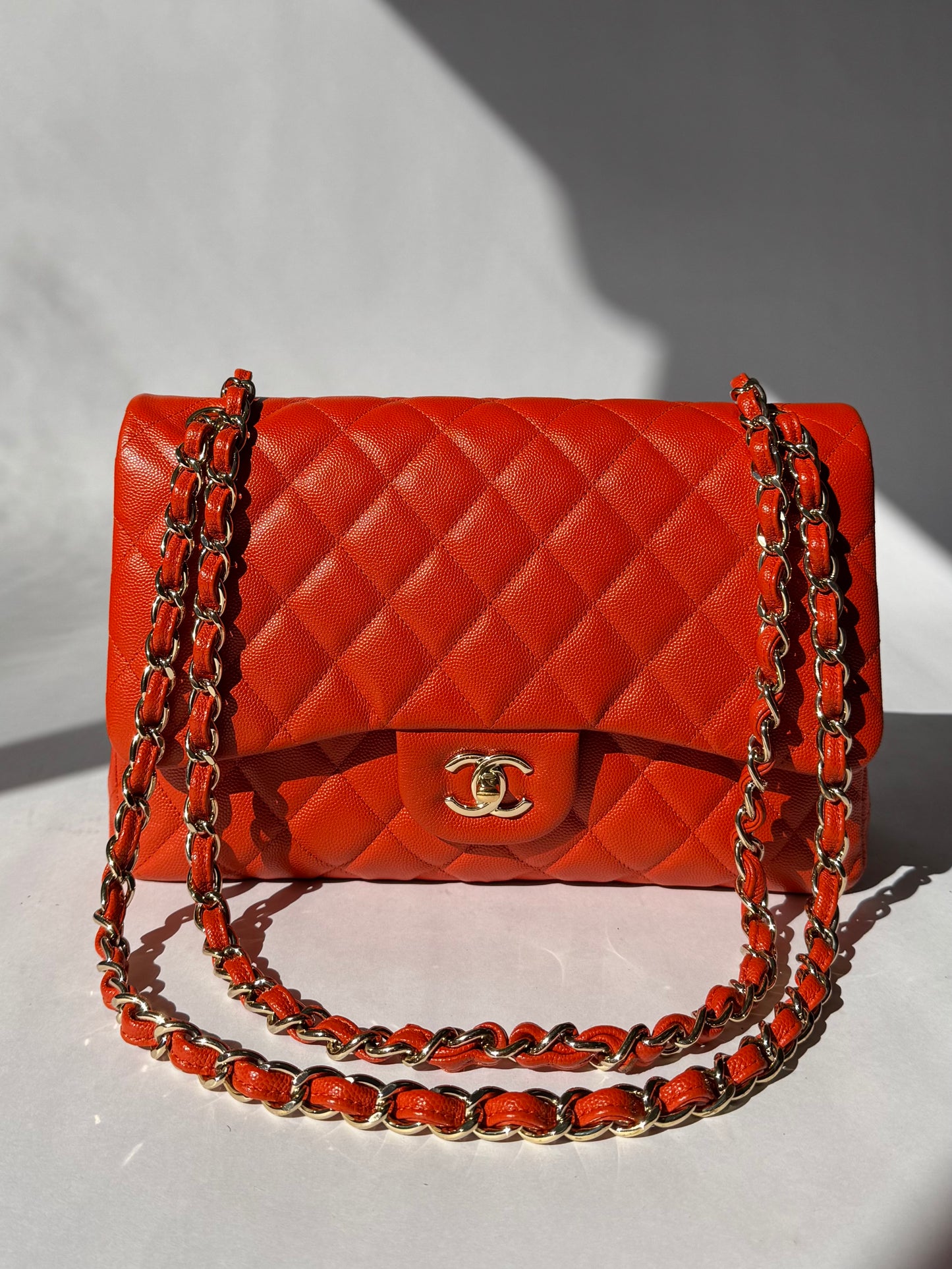 Chanel Jumbo Orange Caviar Double Flap Bag