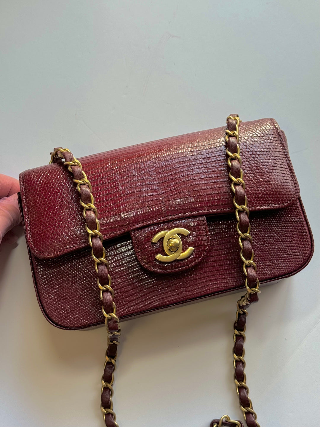 Chanel Burgundy Lizard Mini Rectangular Flap Bag