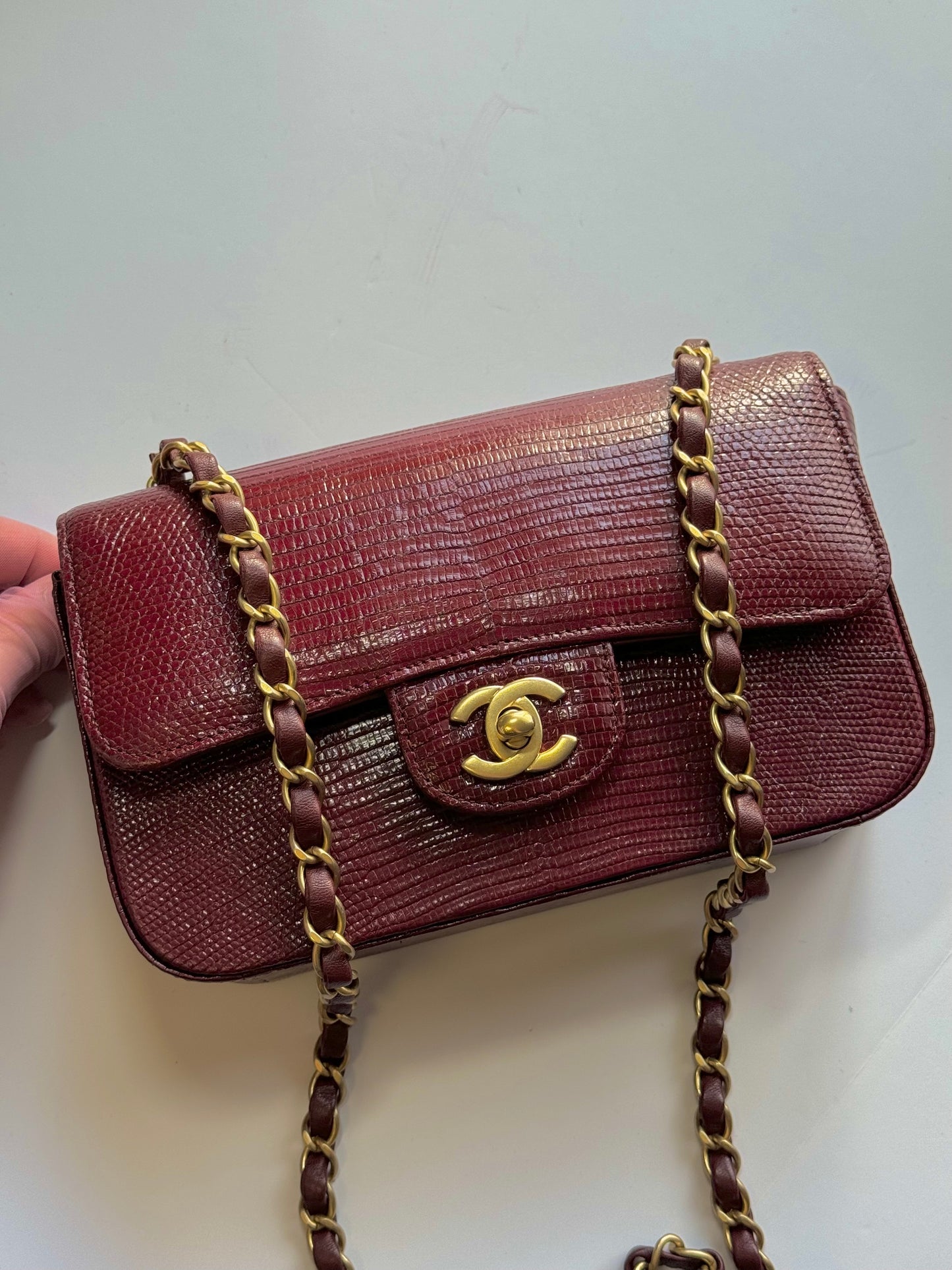 Chanel Burgundy Lizard Mini Rectangular Flap Bag