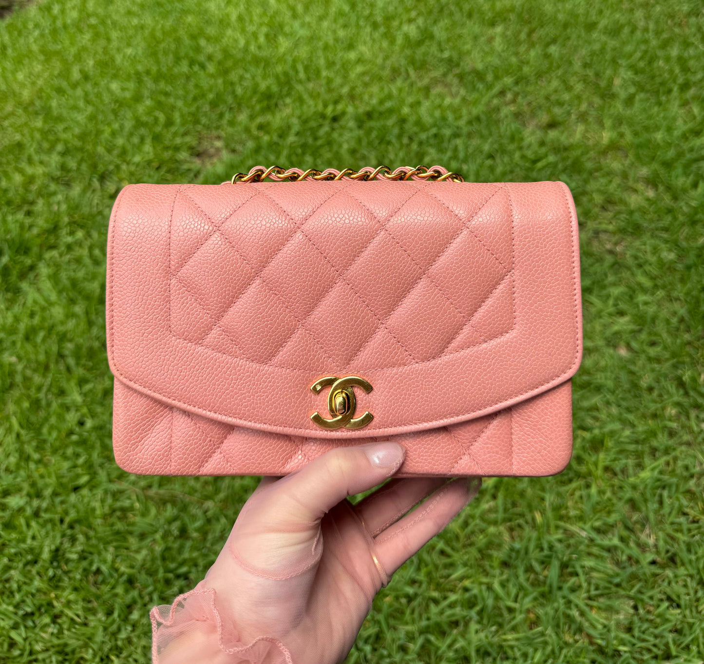 Chanel Rare Small Pink Caviar Diana Flap Bag