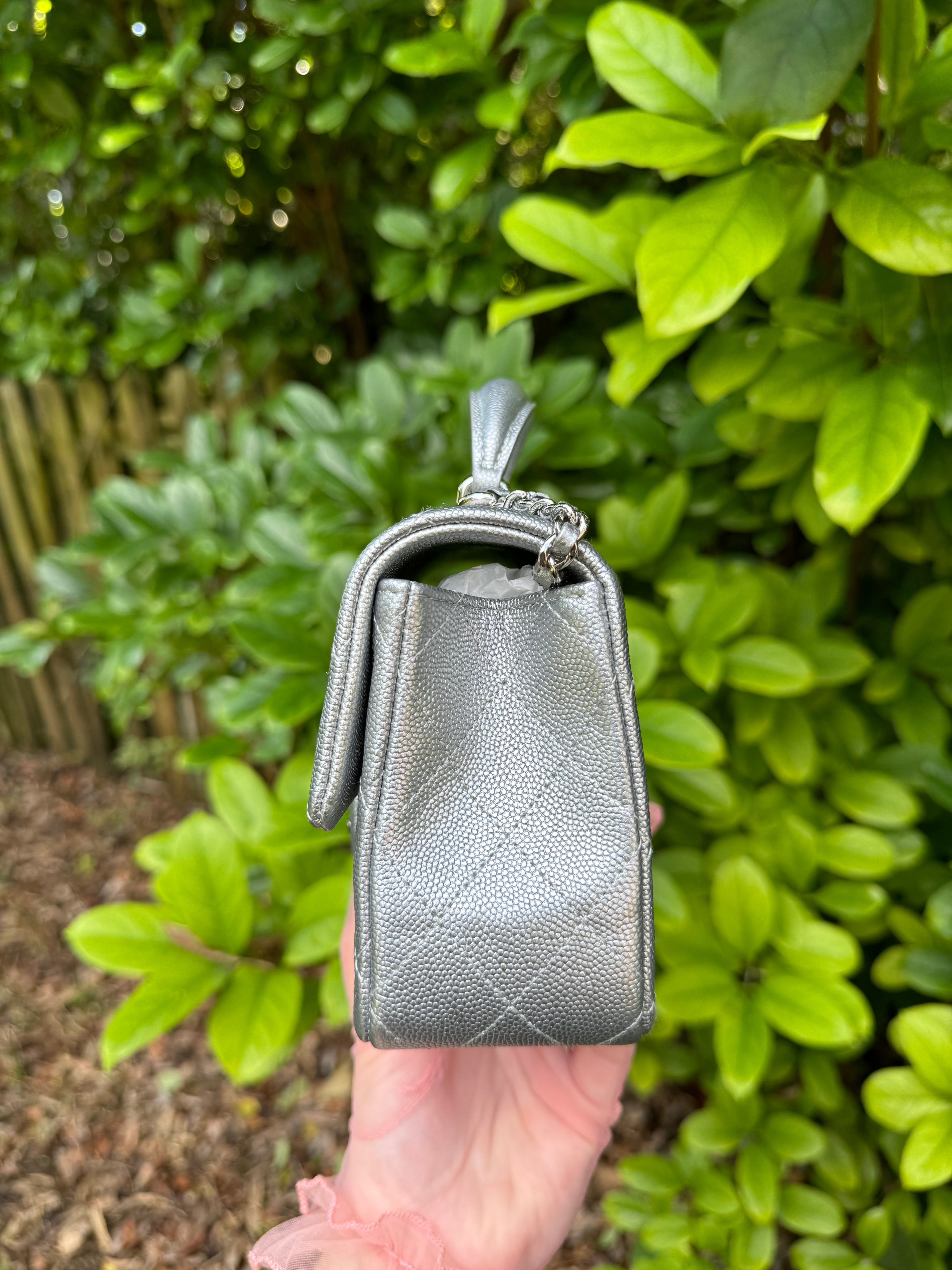Chanel 21S Mini Metallic Silver Caviar Top Handle – Its A Luv Story