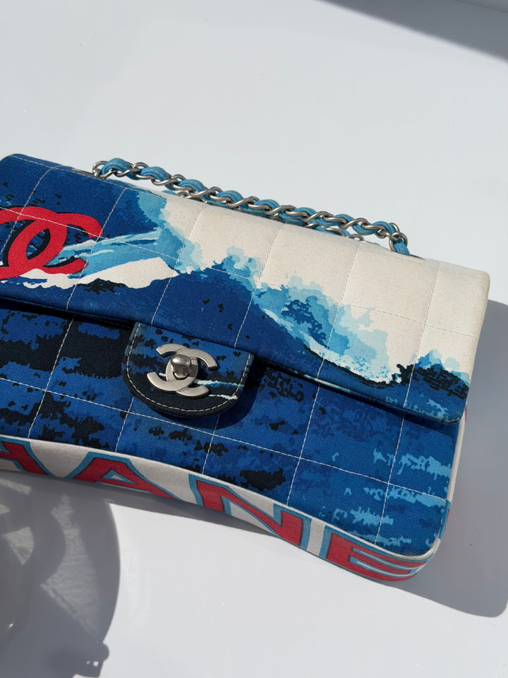 Chanel Surf Line Choco Bar Flap Blue Canvas Silver Hardware 2002 (Copy)