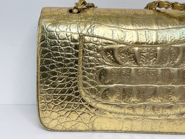 Chanel Metallic Gold Croc Embossed Medium Classic Flap Bag