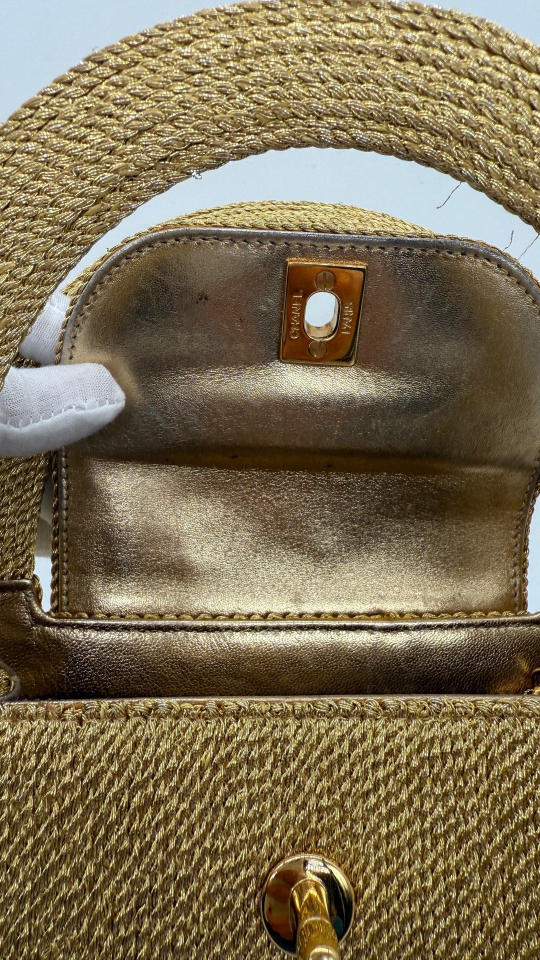 Chanel RARE 1998 Gold Silk Woven Small Kelly