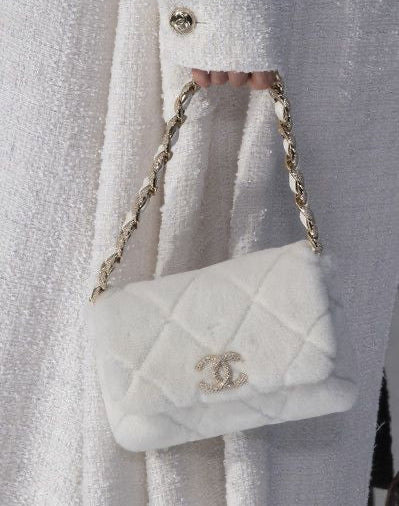 Chanel Shearling & Strass Flap Bag White Shearling with Gold Hardware 2020