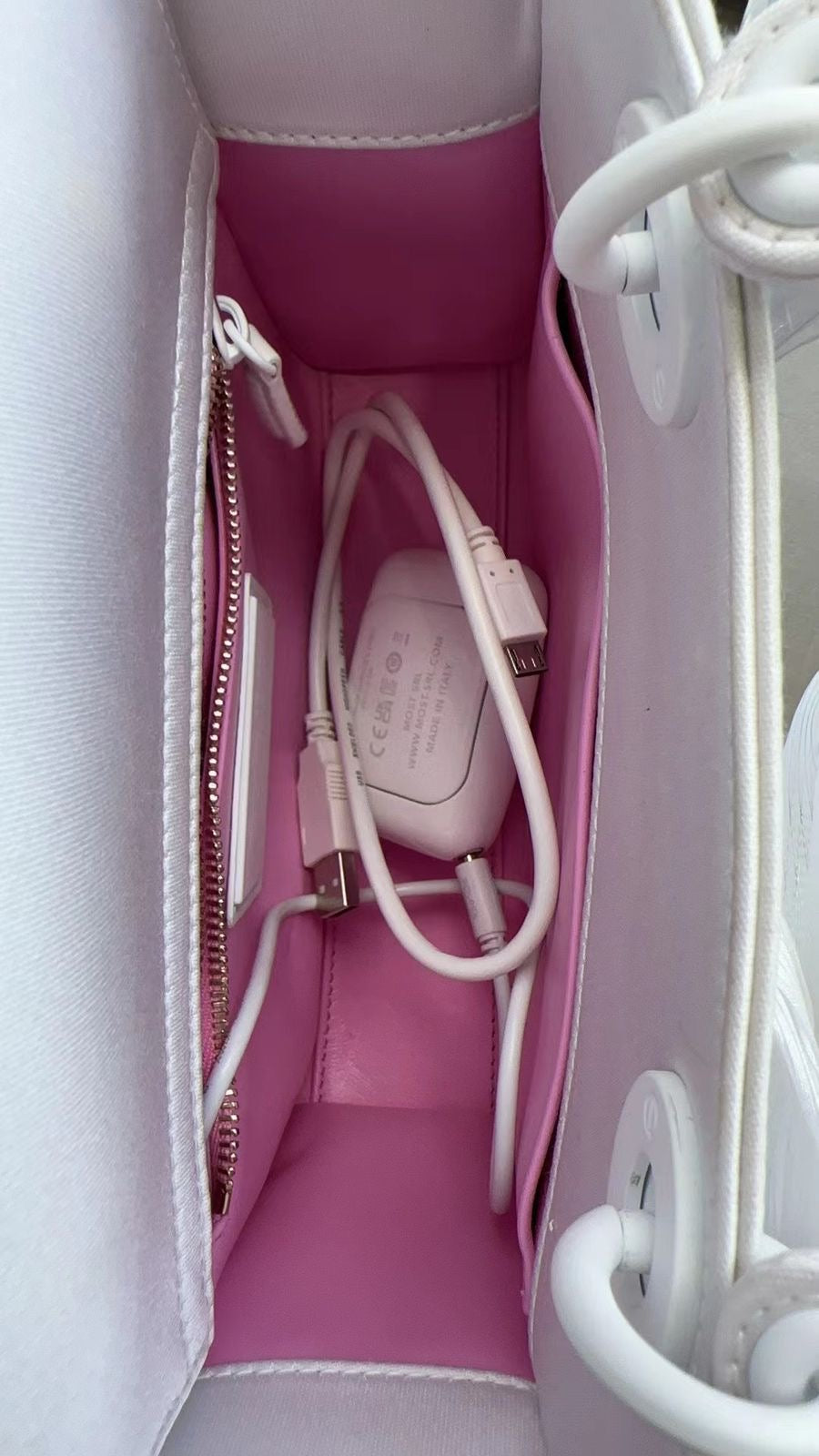 2023 Lady Dior Small White LED Twill Embellished Bag