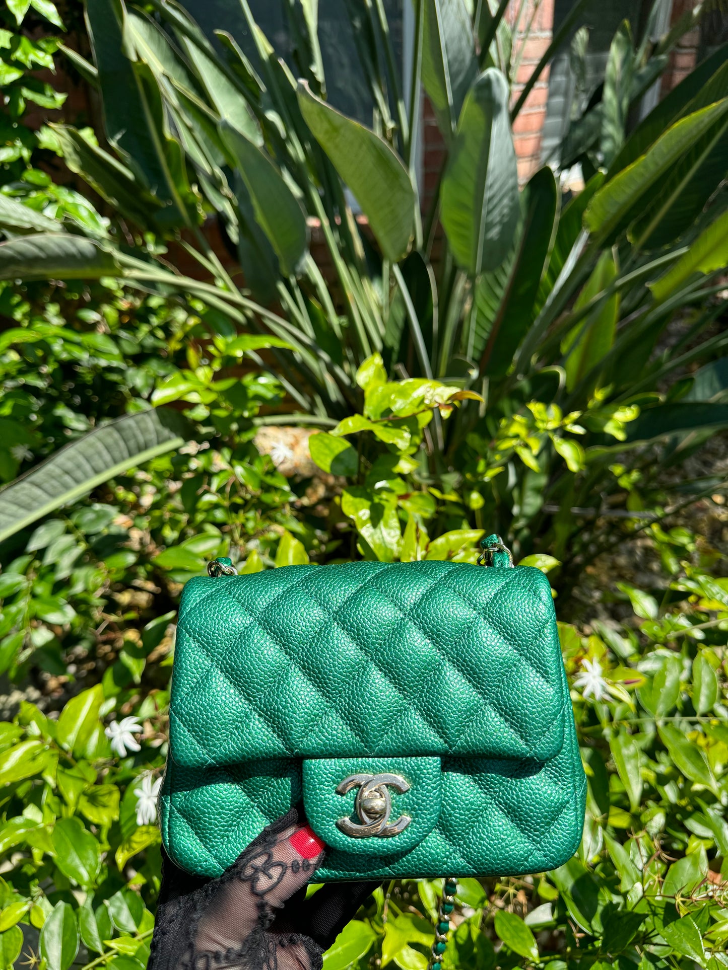 Chanel 18S Emerald Green Mini Square Caviar Flap Bag