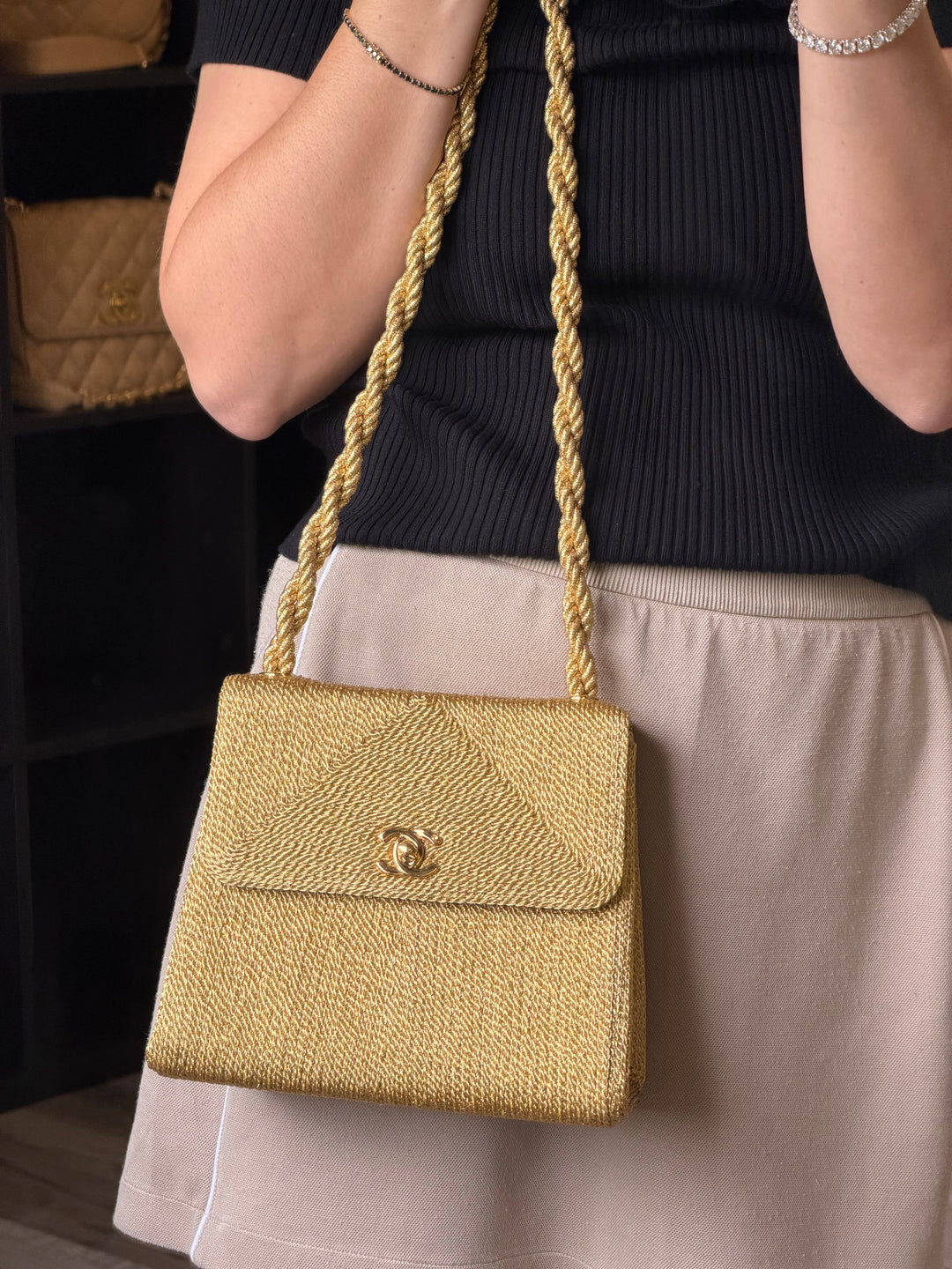Chanel Gold Silk Rope Shoulder Bag 24K Plated Gold Hardware 1997