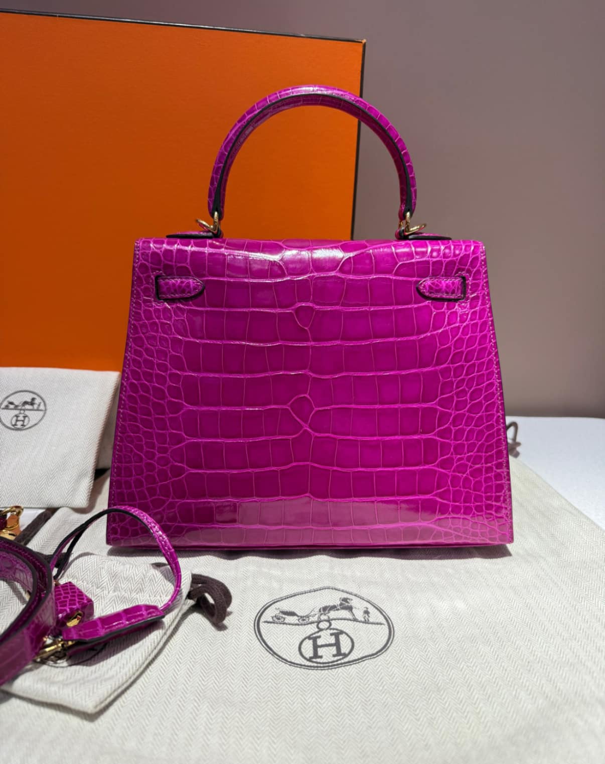 Hermes 2019 Rose Scheherazade Shiny Niloticus Crocodile Kelly 25 Sellier