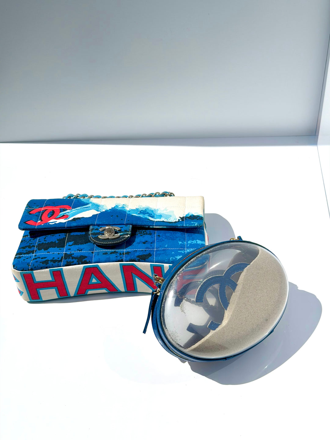 Chanel Surf Line Choco Bar Flap Blue Canvas Silver Hardware 2002 (Copy)
