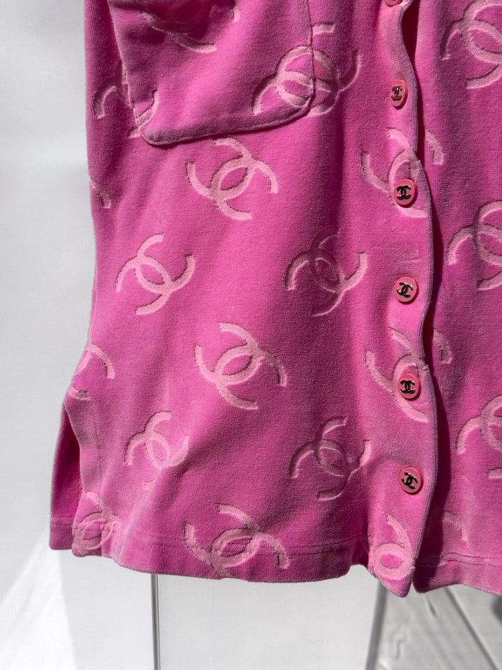Chanel Spring 1996 Pink Velour CC Button Top X EstherandSasha