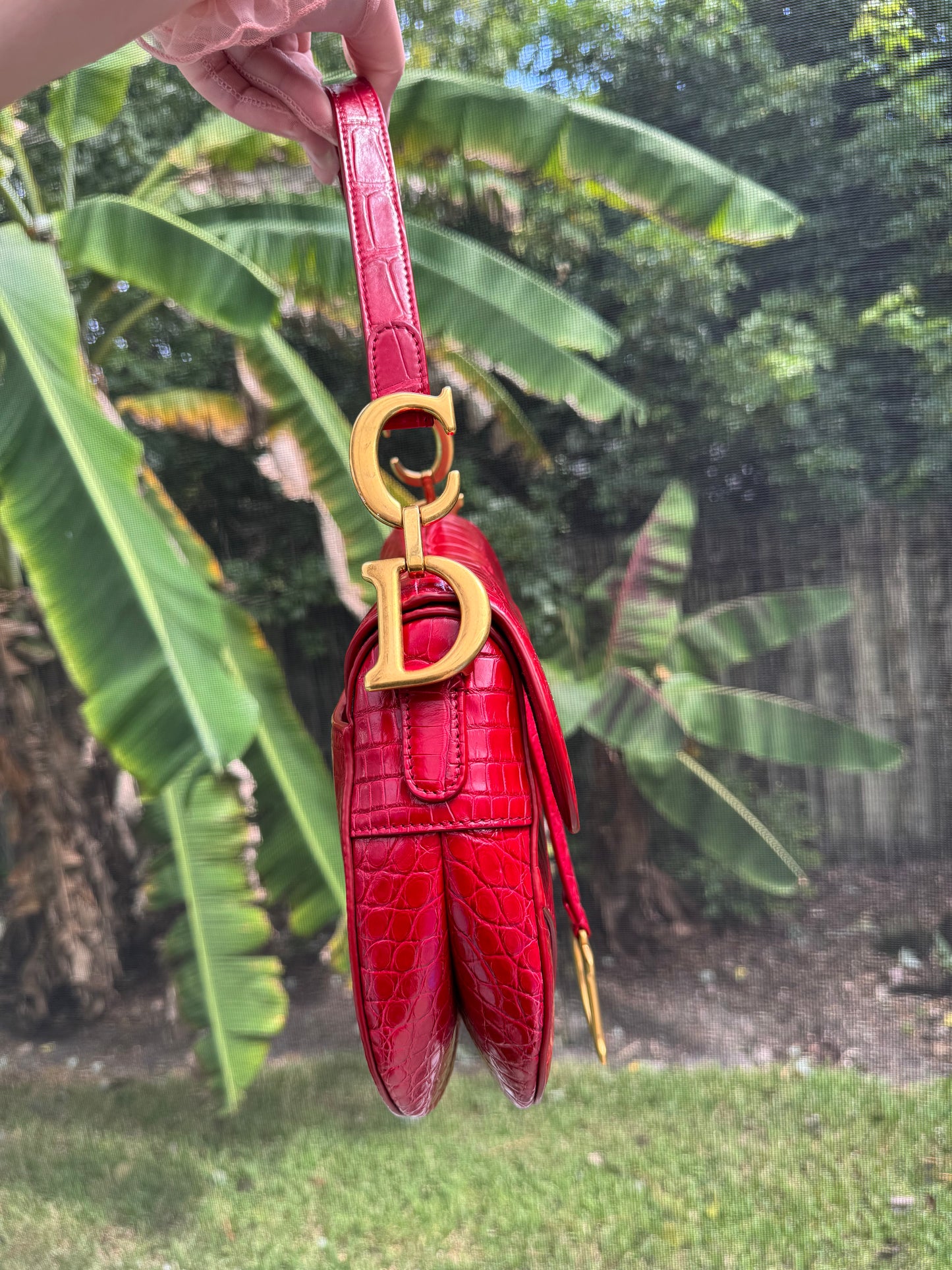 Christian Dior Medium Red Alligator Saddle