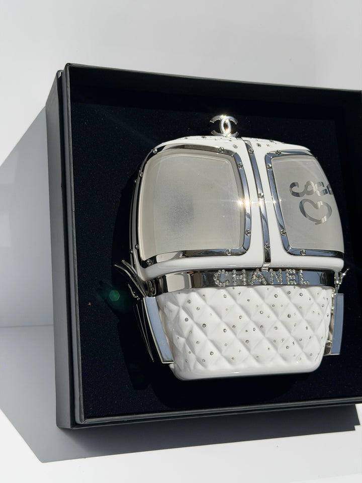Chanel Ski Gondola Swarovski Minaudière White Silver Hardware 2019