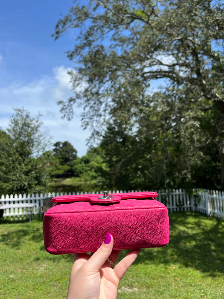 Chanel Hot Pink Caviar Mini Rectangular Flap Bag