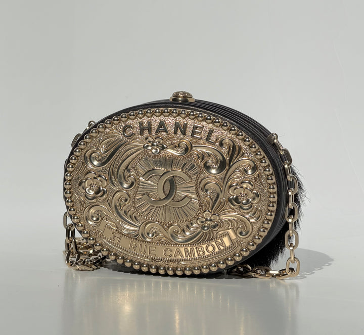 Chanel Paris-Dallas Belt Buckle Minaudière Black Lambskin & Pony Hair Gold & Palladium Hardware 2014