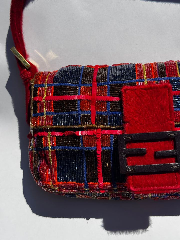 Fendi 1997 Vintage Beaded Ponyhair Baguette