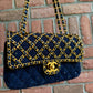 Chanel 2020 Small Woven Chain Blue Tweed Classic Flap