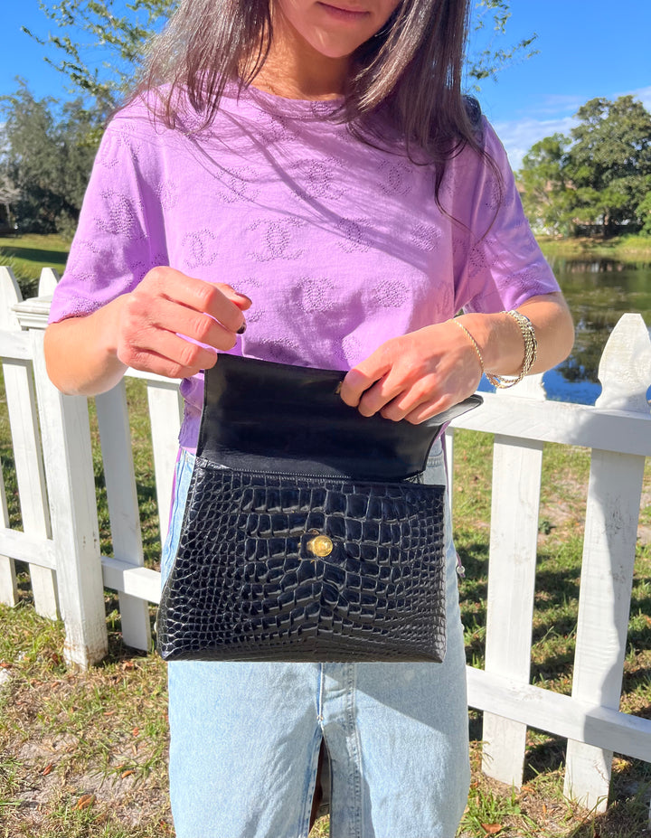 Chanel Vintage Small Crocodile Top Handle Flap Bag