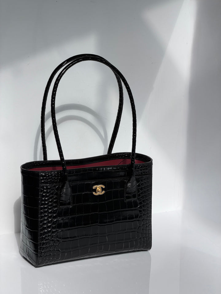 Chanel Mini Shopping Bag Crocodile Embossed Calfskin Black 2026